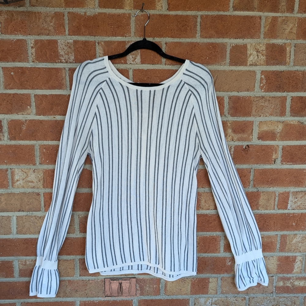 Hinge Cream Stripe Sweater with Tie Back - Medium - Picture 8 of 9